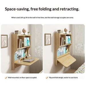 <span class=keywords><strong>Bureau</strong></span> pliable <span class=keywords><strong>mural</strong></span> intégré à la table de chevet, table d'étude, bibliothèque pour la maison et la chambre - Product Image 3