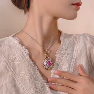 Retro Polished Eco-friendly Copper Jewelry Twist Bezel Setting Rose Cut Cubic Zirconia Pendant Necklace for Women Party Gift - Product Image 6