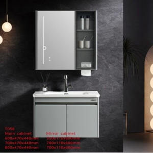 Armoire de toilette murale T060 avec miroir, en alliage d'aluminium blanc, rétroéclairage LED, vasque en céramique monobloc - Product Image 5