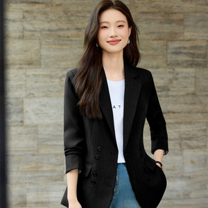 Women's Blazer Single Gray Solid Color Worsted Anti-Wrinkle Casual Elegant Style - Product Image 3