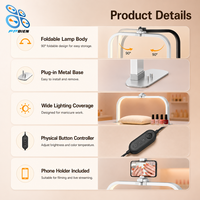 Lampe de bureau F-700C 70CM, lumière demi-lune, 3 modes de couleur, 10 niveaux de luminosité réglables, lumière sans ombre pour salon de manucure et maquillage