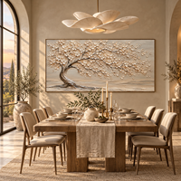 Peinture à l'huile texturée 3D sur toile, motif arbre à fleurs blanc ivoire, art mural floral panoramique pour hôtel de luxe, villa, salon