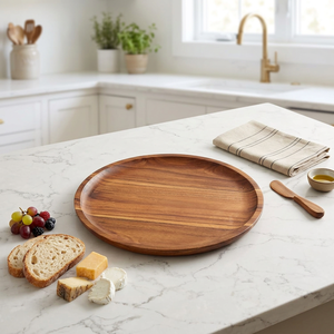 Assiette de service ovale en bois massif écologique, polie, moderne, vaisselle en bois naturel, vente en gros, vaisselle personnalisée - Product Image 1