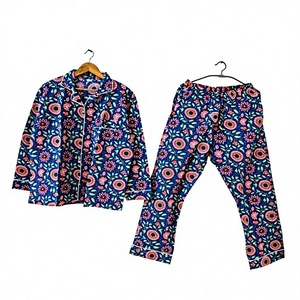 Men's Long Sleeve Floral Print <b>Pajamas</b> 100% Cotton Knitted Casual Sleepwear with Pocket Spring Style gift for her - Product Image 1