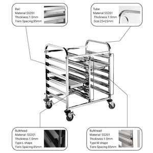 Xe đẩy khay nướng bánh mì bằng thép không gỉ thương mại bán buôn có bánh xe dành cho nhà cung cấp khách sạn & nhà hàng - Product Image 2