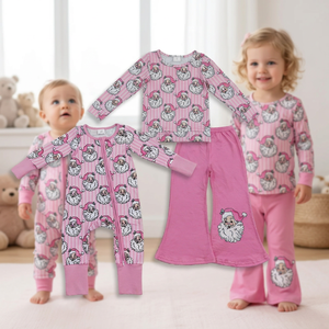 Ensemble haut à manches longues et pantalon rose à rayures pour bébés filles, tenues de Noël - Product Image 1