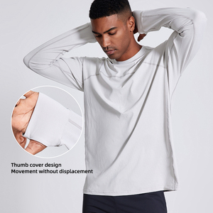 Magliette da Uomo Traspiranti Casual a Maniche Lunghe con Collo Tondo per Fitness e Palestra, Asciugatura Rapida, Anti-UV, Tinta Unita per Corsa - Product Image 3