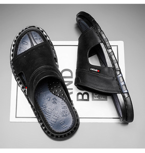 Sandales de plage contemporaines pour hommes en cuir de qualité supérieure, avec empeigne ventilée et design à sangle creuse, finement cousues, résistantes à l'abrasion - Product Image 5
