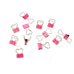 love Heart shape pink colorful metal binder clips fold back documents office stationery paper clips