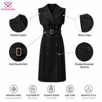Robe Trench Sans Manches Personnalisée pour Femme, Double Boutonnage, Col Cranté, Ceinture à la Taille, Jupe Mi-Longue Évasée avec Rabat Anti-Pluie, Idéale pour le Bureau