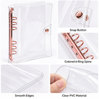 Classeur transparent en PVC à 6 anneaux avec couverture transparente, anneaux métalliques et fermeture à pression pour agenda, carnet, album photo, scrapbook - Vente en gros