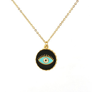 Zogxin Evil Eye Pendant Necklace Stainless Steel Chain Women Fashion Jewelry Gift Pink Red Black Color Geometric Design - Product Image 4
