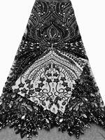 Tissu en dentelle française perlée de luxe NI.AI Aso Ebi avec sequins, tissus en dentelle perlée avec sequins du Nigeria pour robes de soirée et de mariée