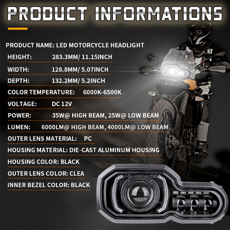 LED Headlight DRL HI/LO Beam For BMW F800GS Adventure 2013