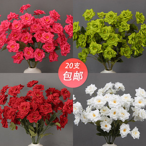 Bouquet de roses artificielles 20 pièces en soie réalistes pour mariage et décoration intérieure rouge vert blanc rose - Product Image 1