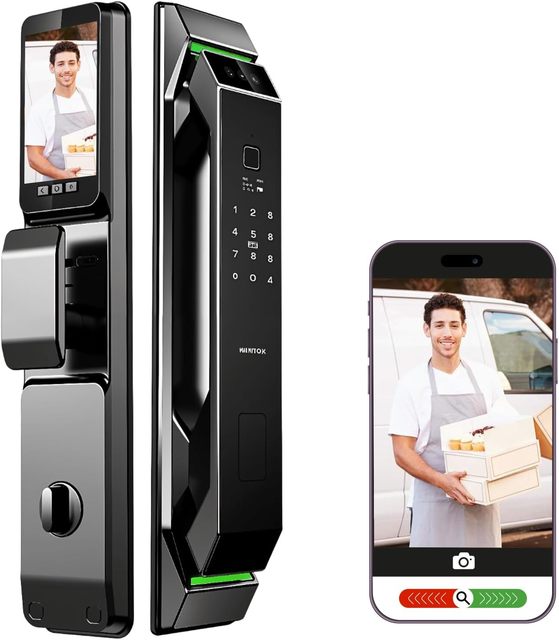3D Face Recognition Smart Door Lock with Camera,Video Doorbell&Intercom,7-in-1 Keyless Entry,Tuya App,Alexa Voice Control