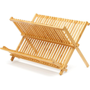 Bamboo Dish Rack 2 Tier <b>Collapsible</b> Kitchen Draining Rack For Plates Cups <b>Storage</b> - Product Image 4