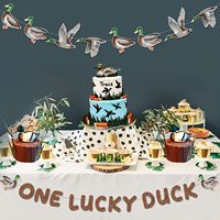 Entenjagd-Erstgeburtstagsdekorationen: „One Lucky Duck“-Banner und Entengirlande für Jungen – Partyzubehör zum 1. Geburtstag