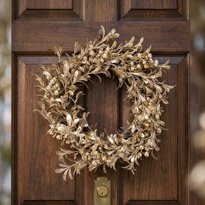 Guirnalda Metálica Dorada Glam, Redonda, Hecha a Mano, con Flores Decorativas, Adorno Navideño sin Iluminación, Paquete Individual - Product Image 6