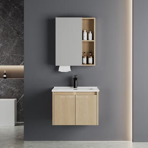 Meubles <span class=keywords><strong>de</strong></span> <span class=keywords><strong>salle</strong></span> <span class=keywords><strong>de</strong></span> <span class=keywords><strong>bain</strong></span> flottants modernes <span class=keywords><strong>et</strong></span> économiques, étanches, à fixation murale, en PVC, avec lavabo en céramique pour hôtel - Product Image 1