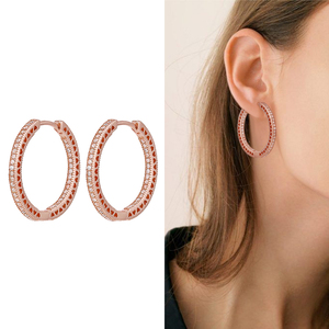 Boucles d'oreilles pour femmes avec logo <span class=keywords><strong>original</strong></span> <span class=keywords><strong>de</strong></span> haute qualité Grand cerceau en or rose avec diamant pour fête d'anniversaire Cadeau <span class=keywords><strong>de</strong></span> mode Boucles d'oreilles - Product Image 2