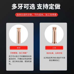 Tungsten Carbide Thread End Mill Single Tooth Triple Tooth M1 M24 Metric Steel Coated Stainless Steel High Efficiency Cutter - Product Image 3