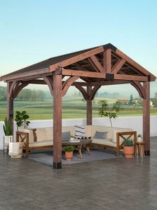 Gazebo de Aluminio de Doble Techo Resistente con Cortina de Privacidad y Malla Protectora, Pabellón para Patio Exterior LC07, Resistente a Tifones - Product Image 5