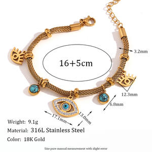 ヴィンテージターコイズ邪視除けジュエリー宝石チャームチョーカーゴールドメッキチェーンネックレス - Product Image 5