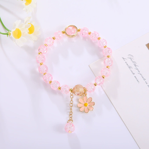 Summer Style Cracked Glass Beaded Daisy Pendant <strong>Bracelet</strong> Elastic Hand <strong>String</strong> for Women N96151 - Product Image 3
