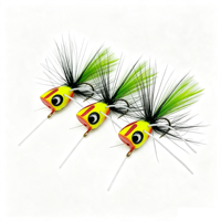 8 #   Mouche flottante de surface Popper à tête jaune et corps vert chartreuse pour la pêche à la truite, au bar et aux poissons de surface en eau douce (lac, ruisseau)