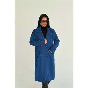 Manteau bleu boutonné pour femme avec détail poche - Product Image 3