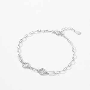 Pulsera de Cadena con Trébol de Cuatro Hojas de Plata de Ley S925 y Circonita para Mujer, Joyería Sencilla para Uso Diario, Versión de Cobre Personalizable - Product Image 6