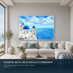 Stampa d'Arte Murale Mare Blu di Santorini, Paesaggio Costiero Greco per Soggiorno, Hotel, Resort, Interni Mediterranei - Product Image 2