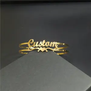 Stainless Steel Personalized Bracelets Bangles Letters Custom Woman Gold Plated Bangle Jewelry
