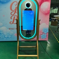 Photomaton ovale en bois avec écran tactile de 21,5 pouces et miroir magique en verre de 40 pouces, en chêne, avec mini PC intégré, compatible avec les appareils photo reflex numériques