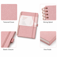 Carnet de planification bien-être rose, reliure spirale, format A5, couverture texturée, fermeture élastique, pour le bureau, les études, ou comme cadeau