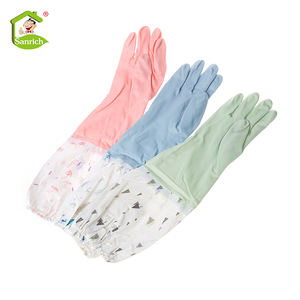 Gants de lave-vaisselle en latex, doublés de <span class=keywords><strong>coton</strong></span>, caoutchouc rose, accessoire ménager long, pour la cuisine - Product Image 3