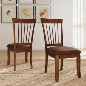 <strong>Spindle</strong> Back 18" Dining <strong>Chairs</strong> (Set of 2) - Rustic Light Brown with Upholstered Cushioned Seat - Product Image 2