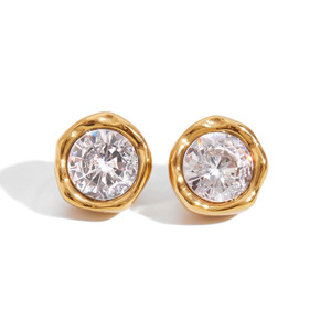 <b>Stud</b> <b>Earrings</b> Gold Plated <b>Crystal</b> Round Bezel Setting Party Jewelry For Women - Product Image 5