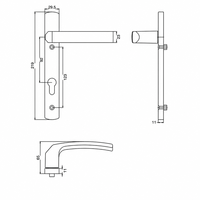 Poignée de porte carrée avec cylindre européen, levier facetté, revêtement poudré, verrouillage multipoints haute sécurité pour porte en aluminium