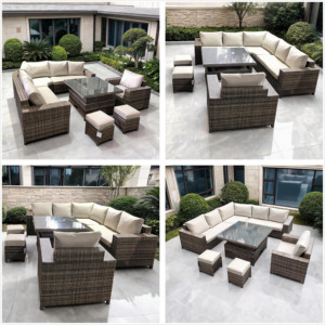Conjunto de patio de lujo en forma de L de ratán NO KD, mesa elevable de cristal, sofá seccional, sillón, otomana, mimbre nórdico para exteriores, OEM personalizado - Product Image 3