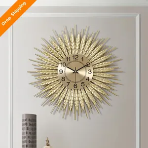 Watches and clocks wrought iron wall clock living room home fashion atmosphere mute creative sun shape European luxury art clock