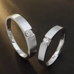 H & F Bruiloft Echte Gele Massief Gouden Ring 18K 14K 10K Puur Goud 100% Natuurlijke Diamanten Band Voor Paar Fijne Sieraden