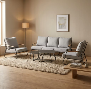 Ensemble <span class=keywords><strong>de</strong></span> canapé d'extérieur moderne et résistant aux intempéries, 4 pièces, avec coussins moelleux, meubles <span class=keywords><strong>de</strong></span> conversation <span class=keywords><strong>en</strong></span> <span class=keywords><strong>métal</strong></span> et table basse gigogne pour <span class=keywords><strong>jardin</strong></span> - Product Image 3