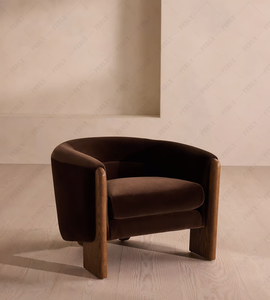 Fauteuil individuel Ferly contemporain en velours moelleux, <span class=keywords><strong>chaise</strong></span> d'appoint avec pieds en bois pour chambre, salon ou appartement - Product Image 1