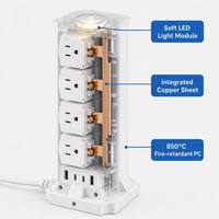 Multiprise verticale personnalisée avec logo, 8 prises, 2 USB, 2 ports USB-C PD à charge rapide, protection contre les surtensions, vente en gros
