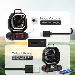 Ventilateur rechargeable 40000mAh USB avec batterie externe LED, portable pour l'extérieur et la voiture, design portable, ventilateur de camping, ventilateur de bureau - Product Image 2