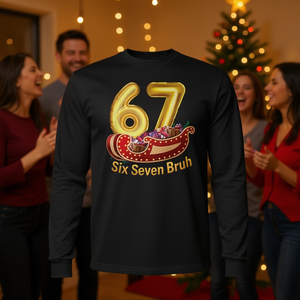 Maglietta a Maniche Lunghe con Motivo Numerico Retrò, Unisex per Adulti, Collo Tondo, Design con Stampa Digitale Geometrica Astratta - Product Image 3