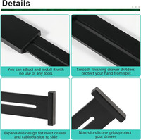 Séparateurs de tiroirs de cuisine Organisateur 4 Pack Set Bambou Noir Séparateurs de tiroirs réglables pour commode à vêtements
