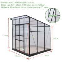 Serre en aluminium autoportante 190x190x216cm avec double porte coulissante et aération de toit
